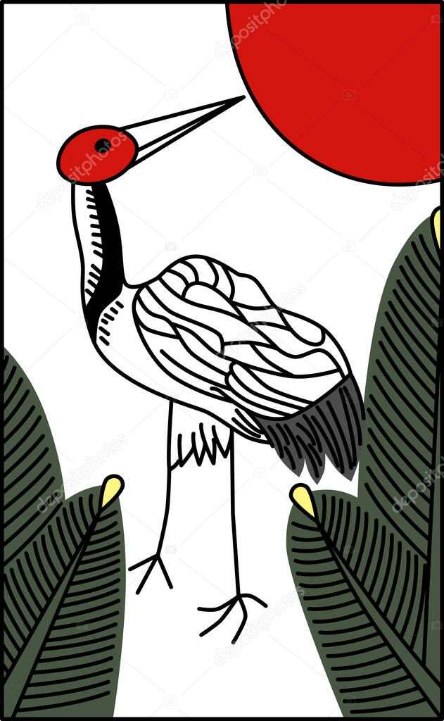 Hanafuda Mutsuki pine crane January illustration icon