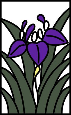 Basit bir Hanafuda, Iris, Moriwaka, Satsuki, May, Iris süprüntülerinin renk çizimi