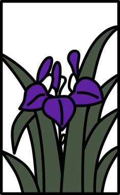 Basit bir Hanafuda, Iris, Moriwaka, Satsuki, May, Iris süprüntülerinin renk çizimi