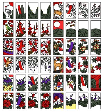 Basit Hanafuda renk resimleme simgesi seti