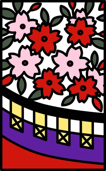 Kolorowa Ilustracja Prostej Kurtyny Hanafuda Yayoi Sakura Marsz Sakura Kurtyna — Wektor stockowy