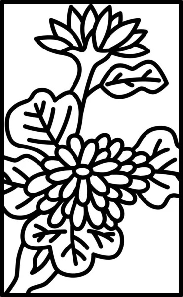 Line Drawing Illustration Simple Hanafuda Nagatsuki Chrysanthemum September Chrysanthemum Dregs — Stock Vector