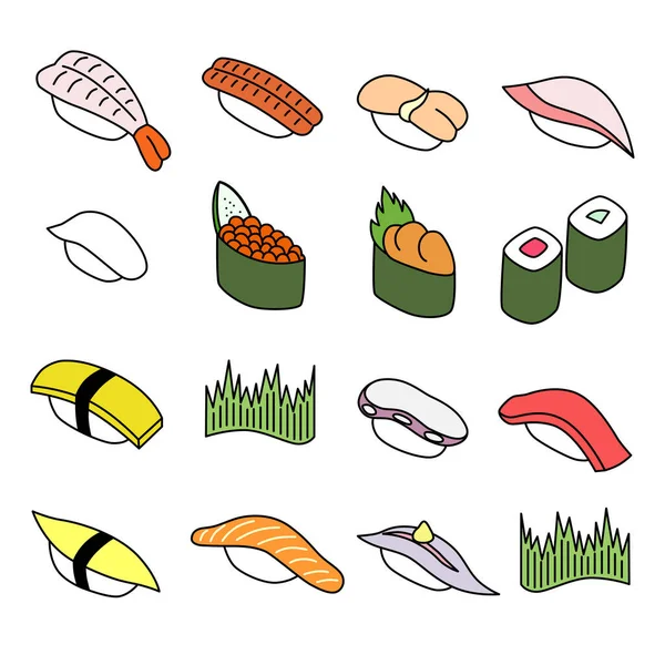 Conjunto Ícones Ilustração Cor Sushi — Vetor de Stock