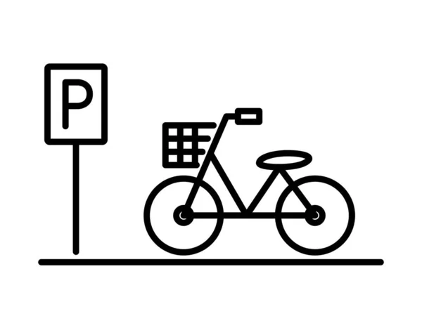 Parking Bicycle Illustration Icon Line Drawing — Vector de stock