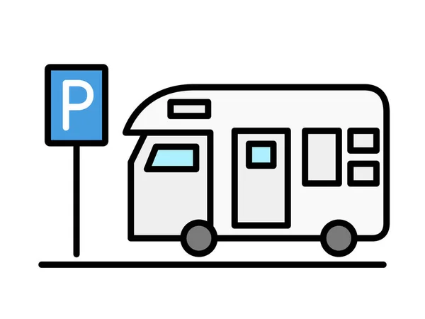 Parking Camper Illustration Icon Color — Stock Vector