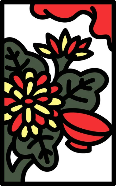 Color Mini Hanafuda Nagatsuki Chrysanthemum Cup September Chrysanthemum Cup — Stock vektor