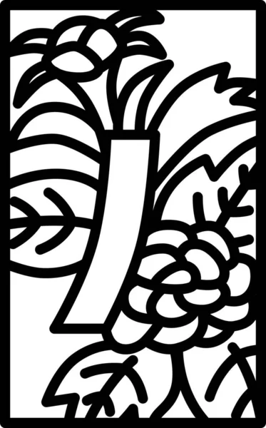 Line Drawing Mini Hanafuda Minazuki Peony Blue Short June Peony — Image vectorielle