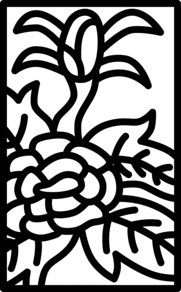 Line Drawing Mini Hanafuda Minazuki Peony June Peony Dregs — Stock Vector