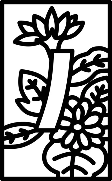 Línea Dibujo Mini Hanafuda Nagatsuki Crisantemo Azul Corto Septiembre Crisantemo — Archivo Imágenes Vectoriales