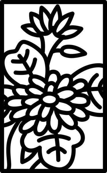 Line Drawing Mini Hanafuda Nagatsuki Chrysanthemum September Chrysanthemum Dregs — Stock Vector