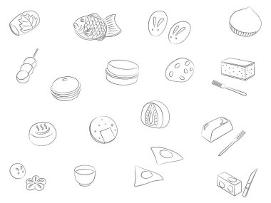 Japanese sweets brushstroke illustration icon set