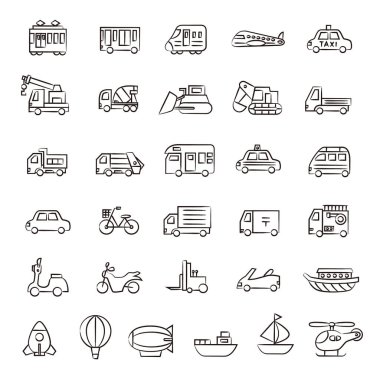Vehicle brushstroke illustration icon set