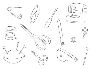 Brush writing wallpaper illustration of sewing tools