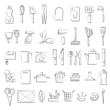 Brush writing illustration icon set of daily necessities