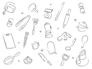 Brush writing wallpaper illustration of kitchen utensils