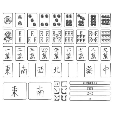 Mahjong tile brushstroke illustration icon set