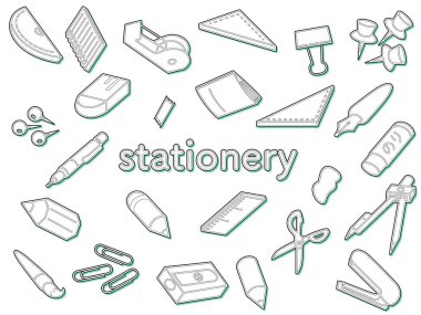 Color shadow stationery icon set (no background)