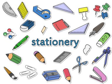 Çıkartma biçimi kırtasiye simgesi seti (arkaplan olmadan)