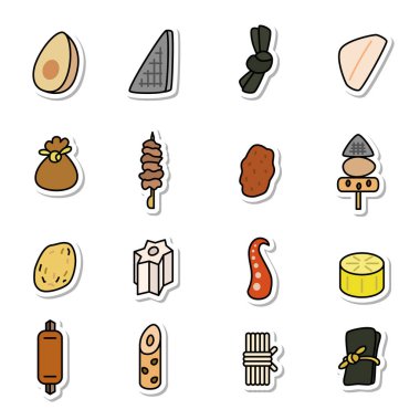 Çıkartma biçimi mini oden simgesi seti (arkaplan olmadan)