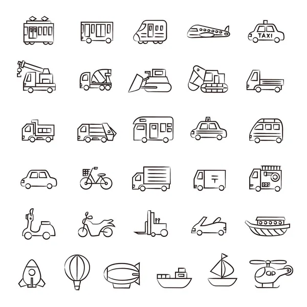 Vehicle Brushstroke Illustration Icon Set — Διανυσματικό Αρχείο