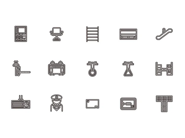 Relief Style Station Related Icon Set — Stok Vektör