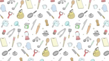 Yatay mutfak aletleri desen çizimi