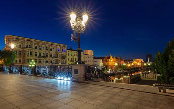 Aterro Central Cidade Rio Amanhecer Bydgoszcz Polónia — Fotografia de Stock