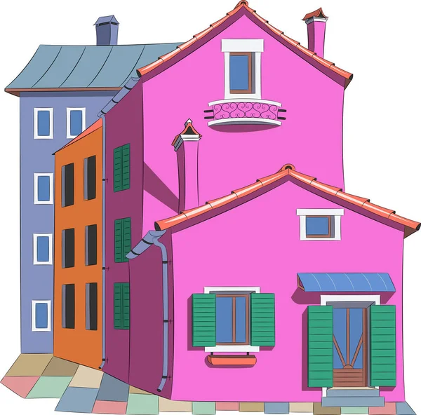 Antiguas casas coloridas tradicionales en la isla de Burano. Venecia. — Vector de stock