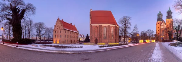 Poznan. La antigua catedral en la isla Tumskiy al amanecer. — Foto de Stock