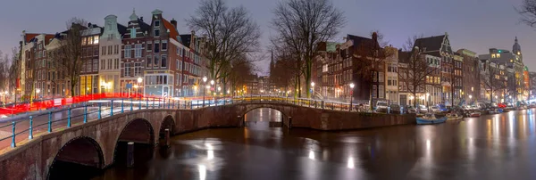 Panorámás Kilátás Nyílik Város Töltésére Homlokzatai Házak Naplementekor Amszterdam Egyesült — Stock Fotó