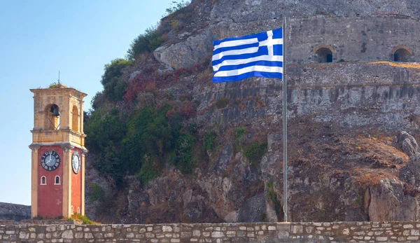 Torre Relógio Veneziana Tradicional Antigo Forte Kerkyra Grécia Corfu — Fotografia de Stock