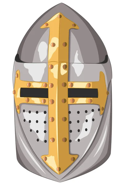 Casco de caballero medieval de metal del cruzado. Ilustración vectorial. — Vector de stock