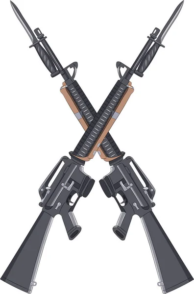 Дві Автоматичні Гвинтівки M16 Прикріпленими Багнетами Ізольовані Білому Тлі Векторні — стоковий вектор