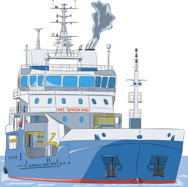 Petrolero Repostando Color Azul Con Humo Sobre Tubería Mar Ilustración — Vector de stock