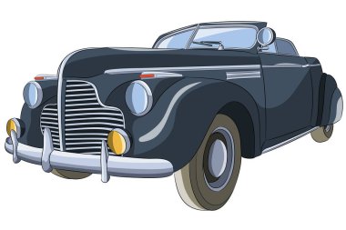 Siyah eski araba Cabriolet. Vektör illüstrasyonu.