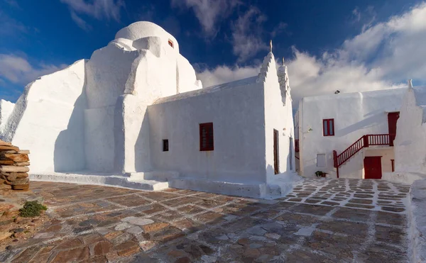 Ancienne Église Traditionnelle Orthodoxe Blanche Sur Île Mykonos Par Une — Photo