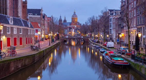 Beautiful Old Houses City Embankment Area Red Light District Dawn — Foto Stock