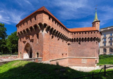 Stone building of the barbican fort in Krakow on a sunny day.