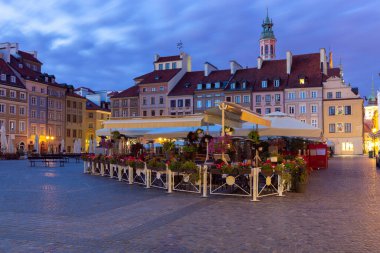 Scenic view of the old market square in the early morning. Warsaw. Poland.