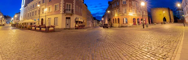 Panoramic View Old Street Center Old City Dawn Warsaw Poland — Φωτογραφία Αρχείου