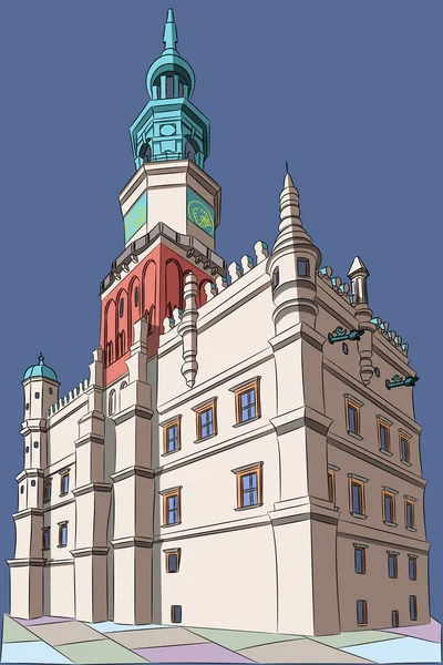 Building Old Medieval Town Hall City Market Poznan Poland Vector —  Vetores de Stock