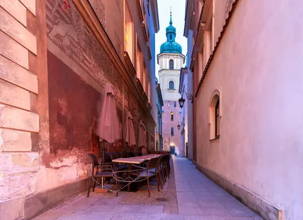 Scenic View Old Street Center Old City Dawn Warsaw Poland — Photo