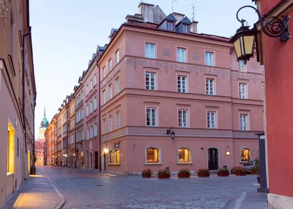 Scenic View Old Street Center Old City Dawn Warsaw Poland — Stock Photo, Image