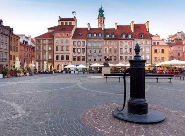 View of the old market square with colorful facades of old houses at dawn. Warsaw. Poland.