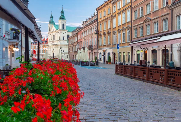 Scenic View Old Street Center Old City Dawn Warsaw Poland — Stockfoto