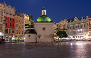 Church of St. Wojciech on the market square at night. Krakow. Poland.