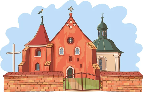 Church John Jerusalem Walls Vector Illustration Poznan Poland — Stockvektor