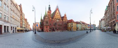 Multicolored facades of old medieval houses on the market square. Wroclaw Poland.