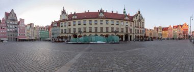 Multicolored facades of old medieval houses on the market square. Wroclaw Poland.