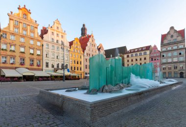 Multicolored facades of old medieval houses on the market square. Wroclaw Poland.